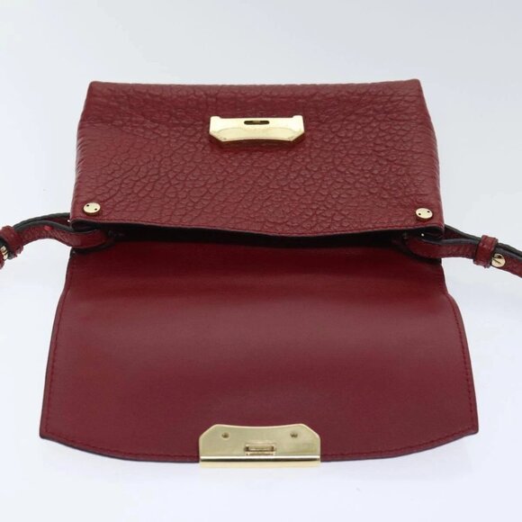 BURBERRY Shoulder Bag Leather Red Gold Auth - Picture 6 of 16
